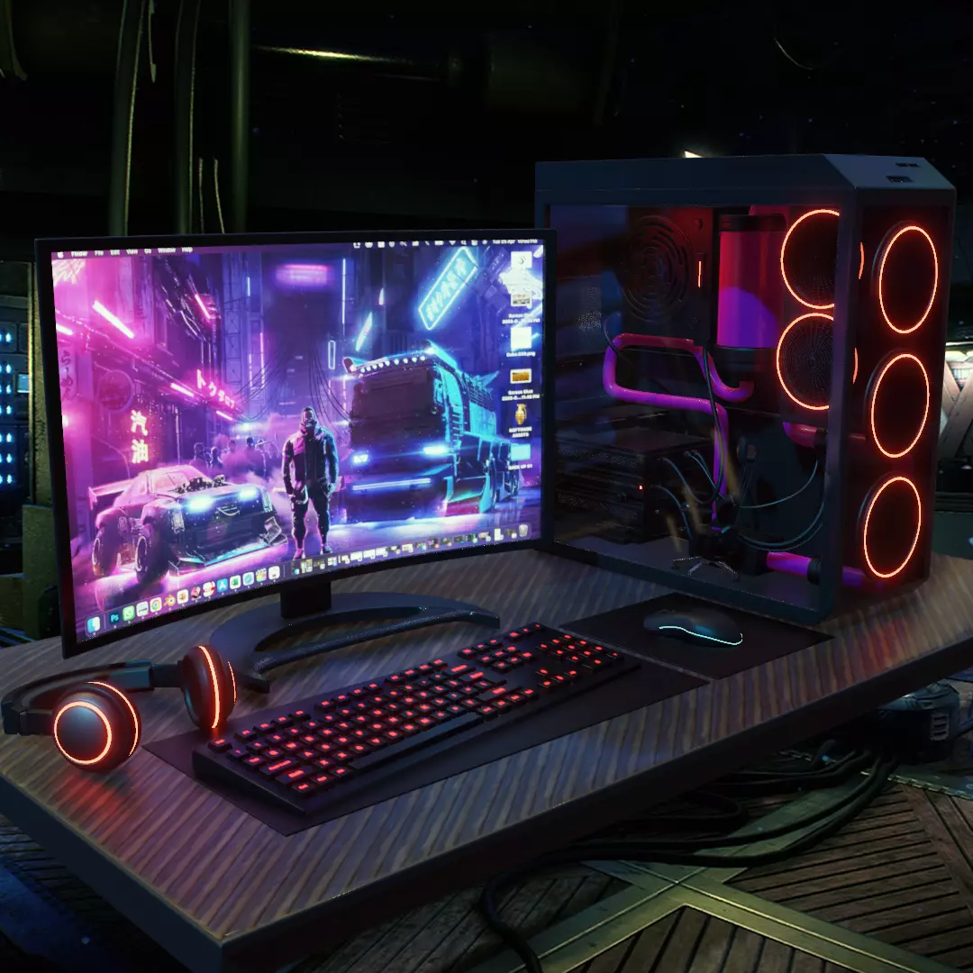 Computer Gaming Desktop PC Low-poly 3D model_0