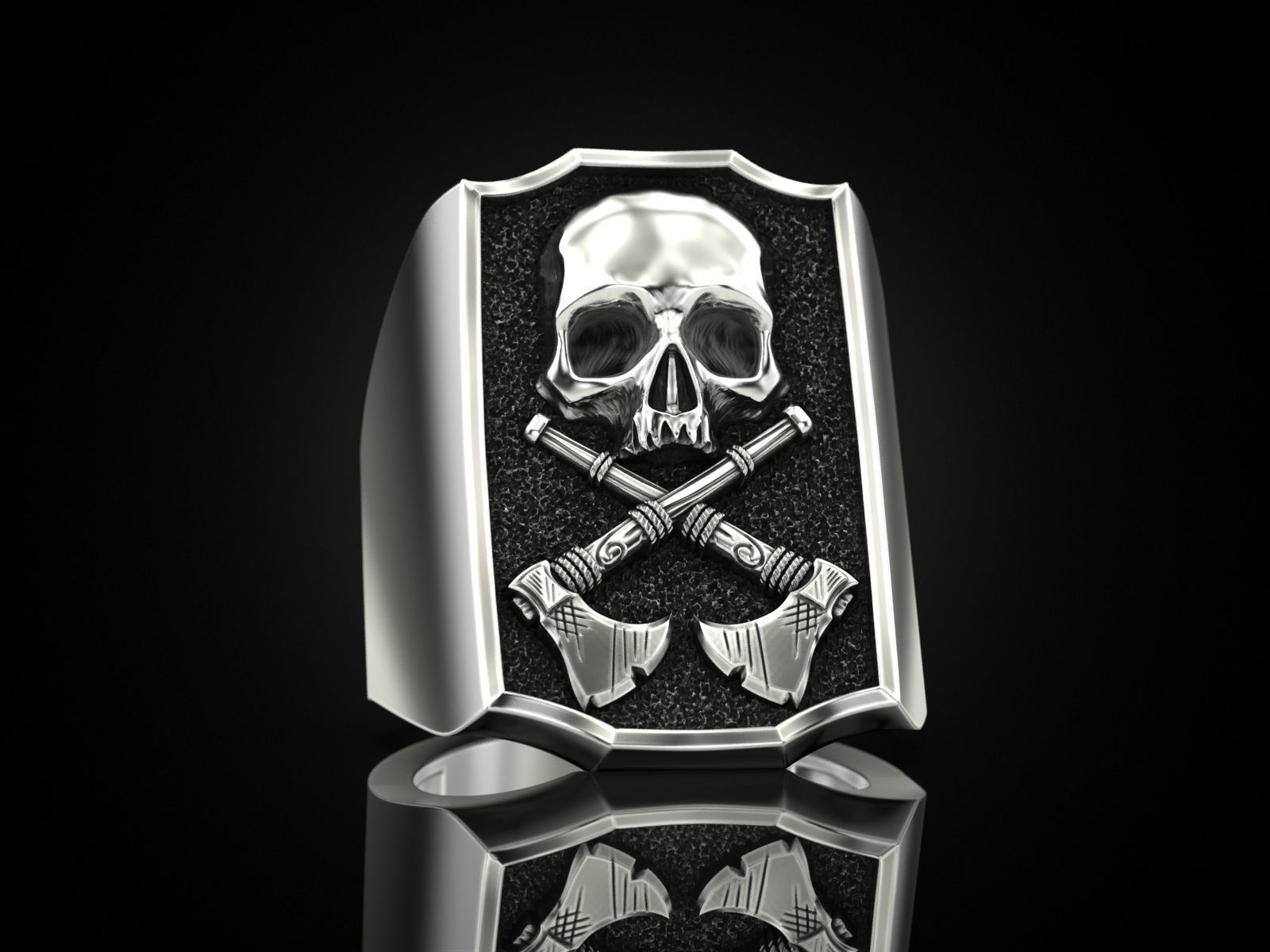Skull ring and axes 3D print model_4