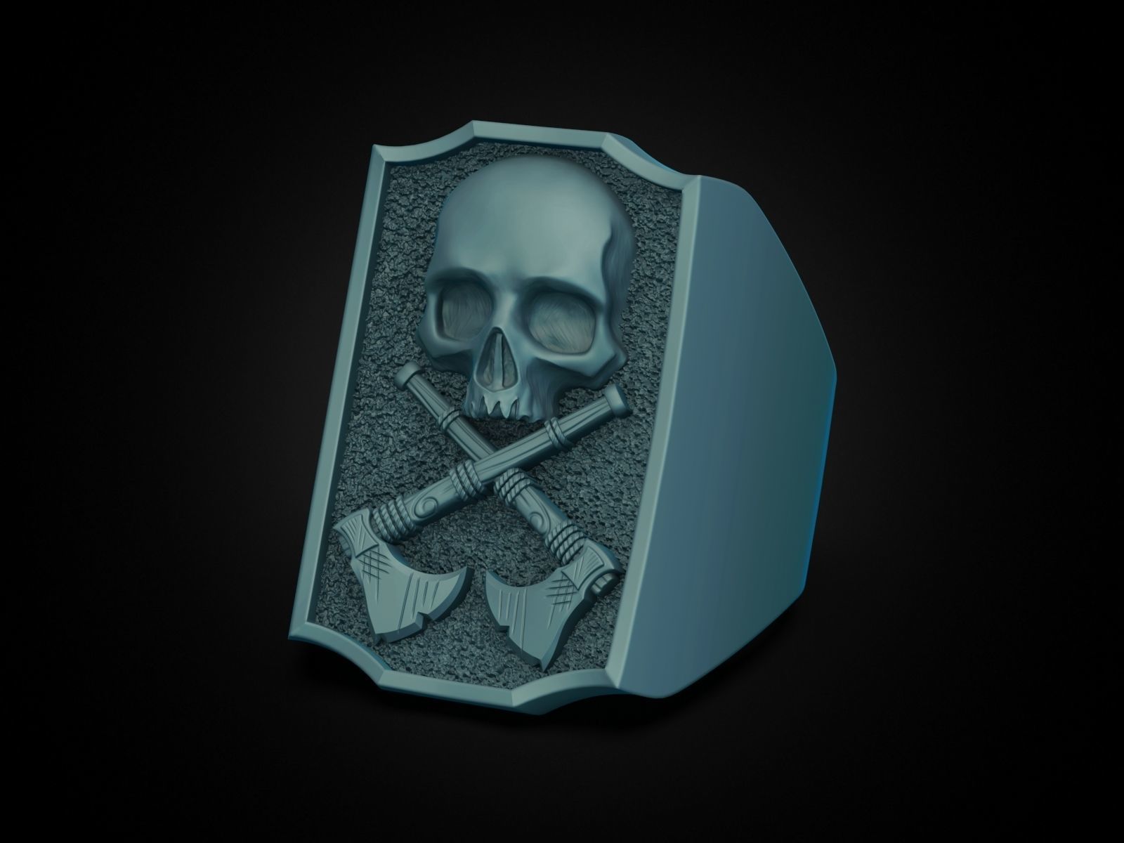 Skull ring and axes 3D print model_9