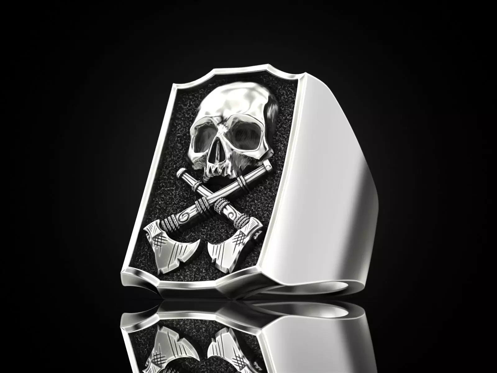 Skull ring and axes 3D print model_0