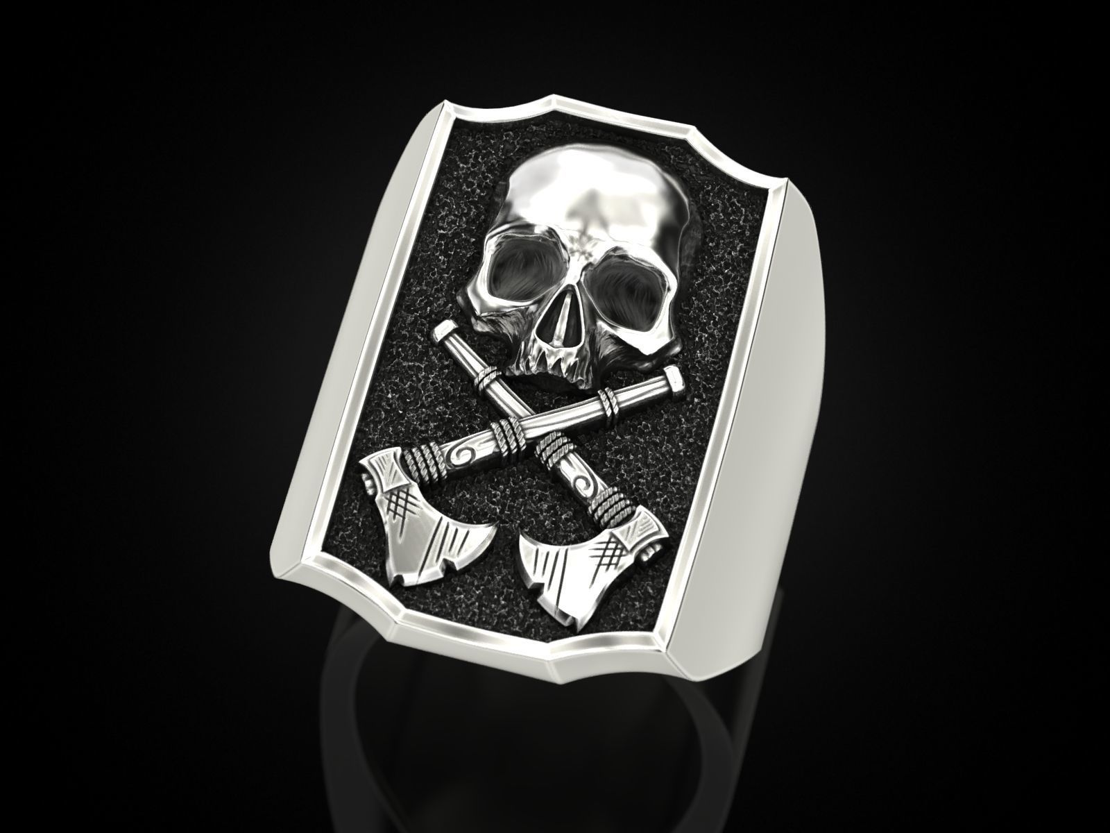 Skull ring and axes 3D print model_1