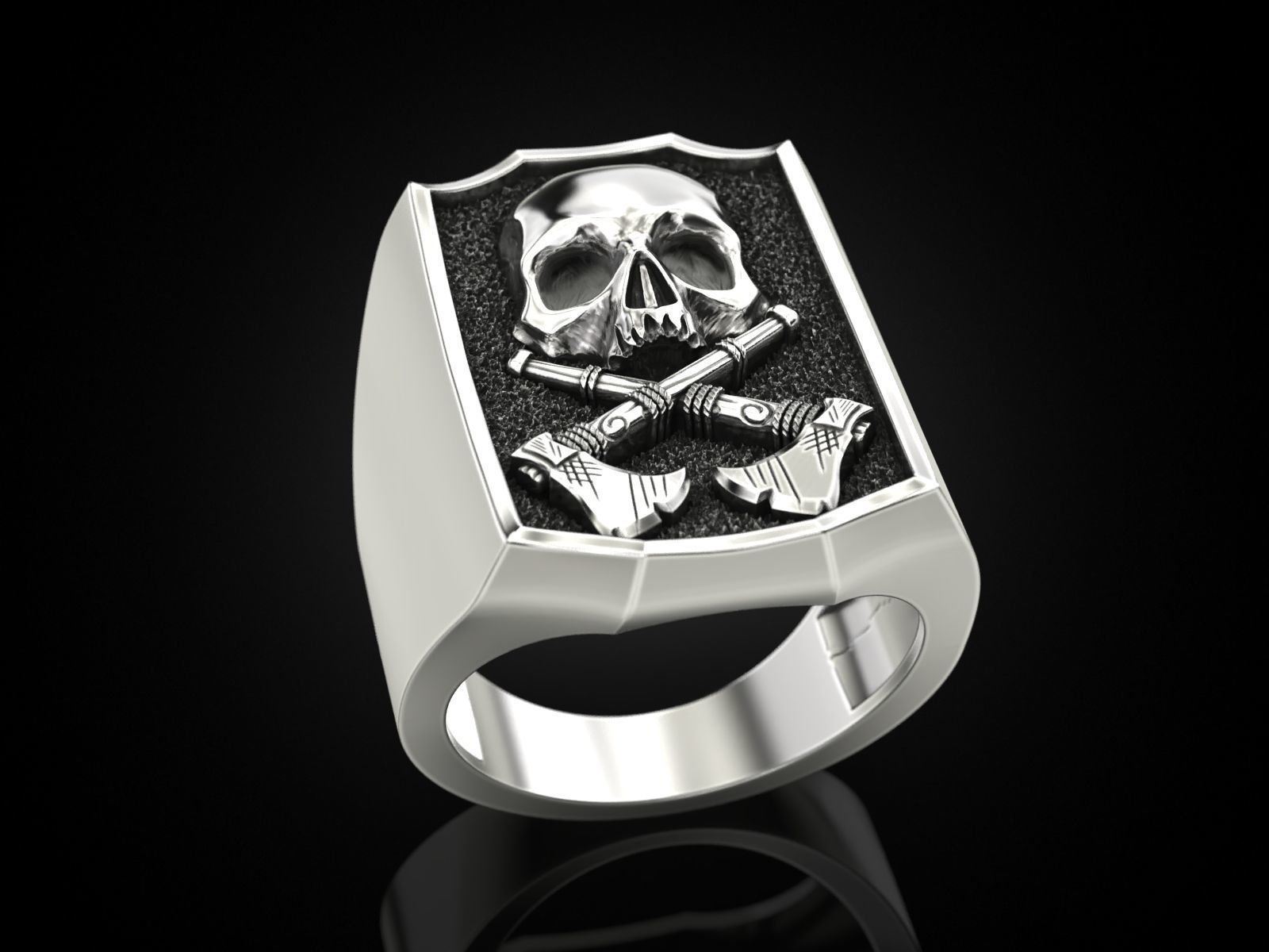 Skull ring and axes 3D print model_2
