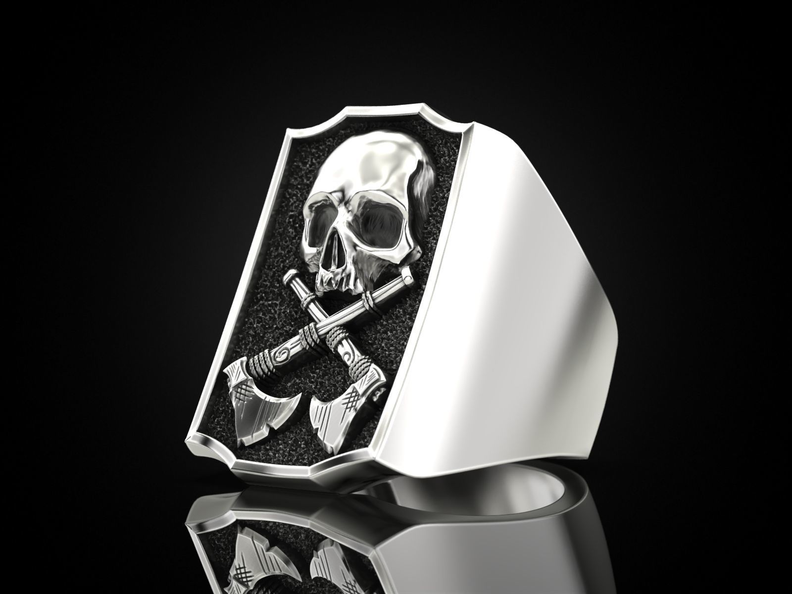 Skull ring and axes 3D print model_5