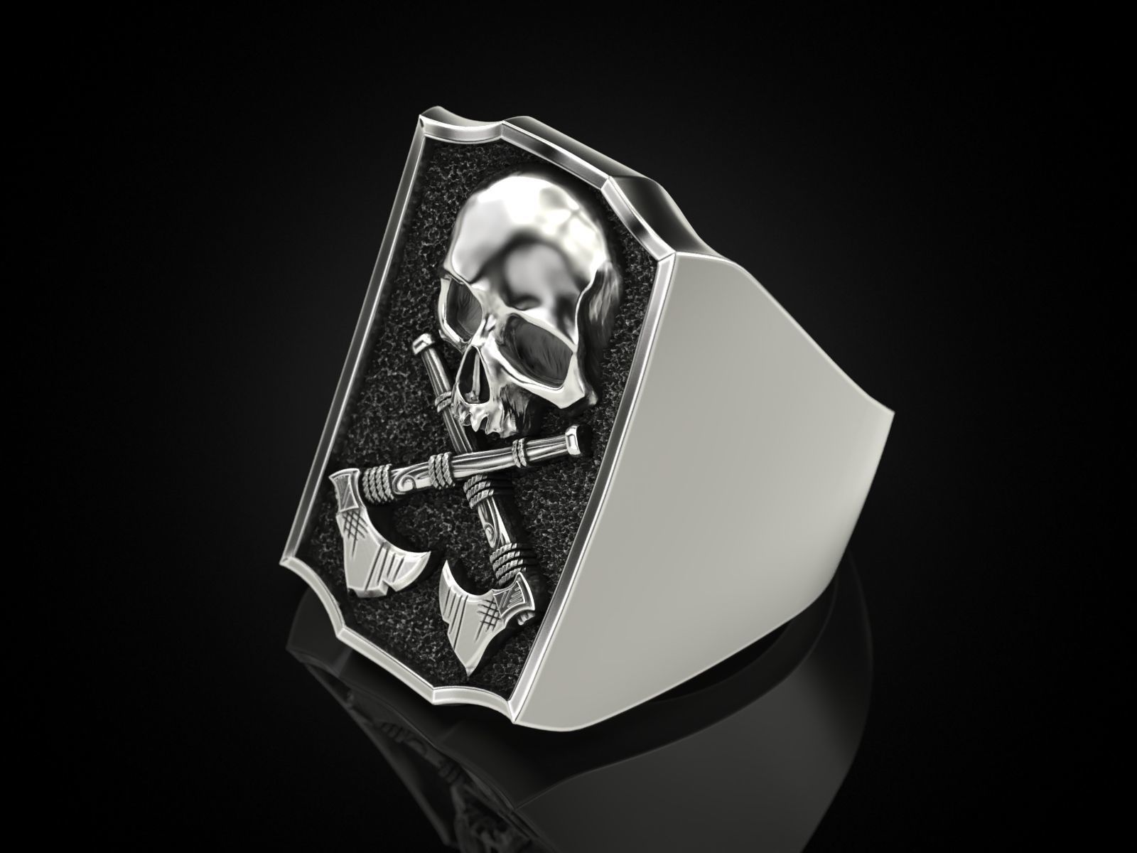 Skull ring and axes 3D print model_7