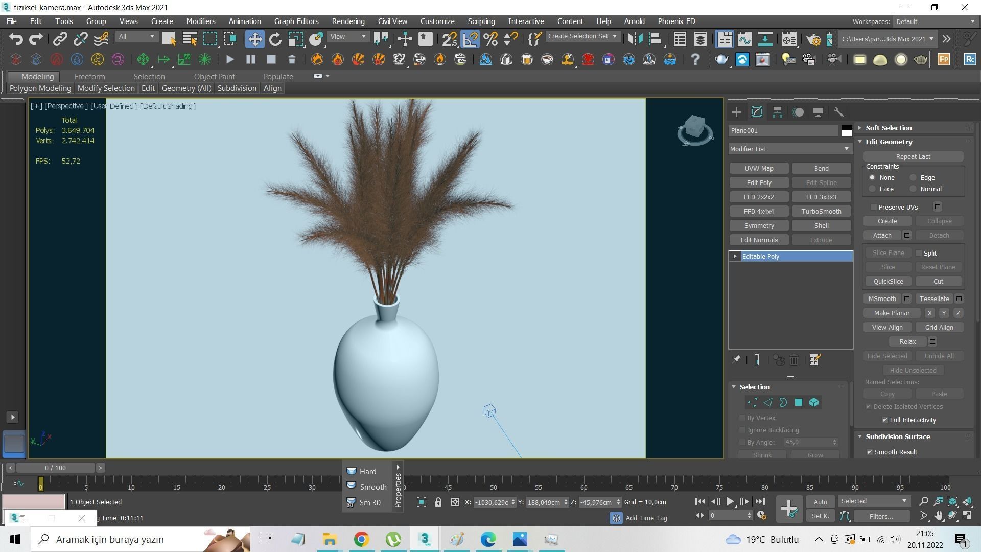 Vases vase with grass in it 3D model_2