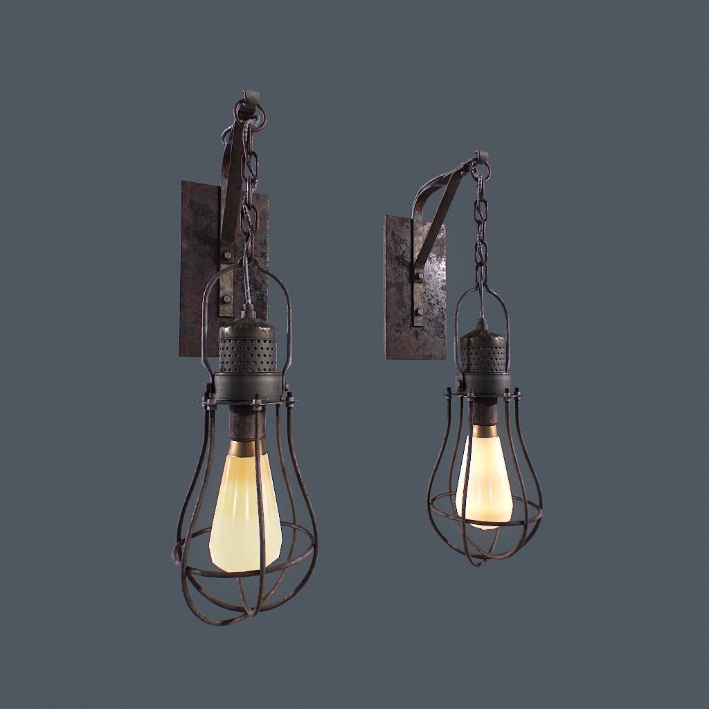 Retro Wall Lamp v1 Low-poly 3D model_18