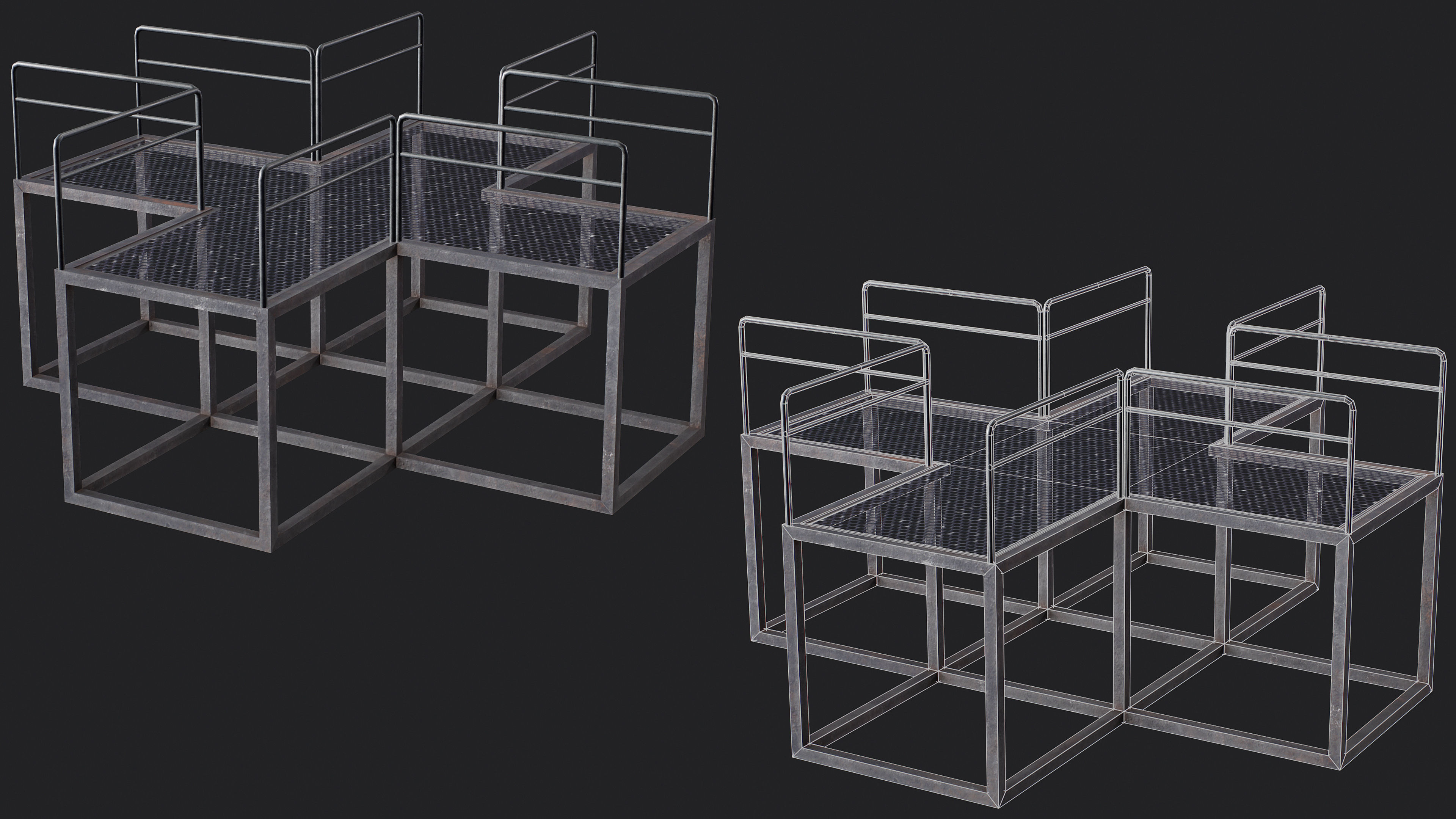 Set of 13 Modular Military Platforms Low-poly 3D model_12