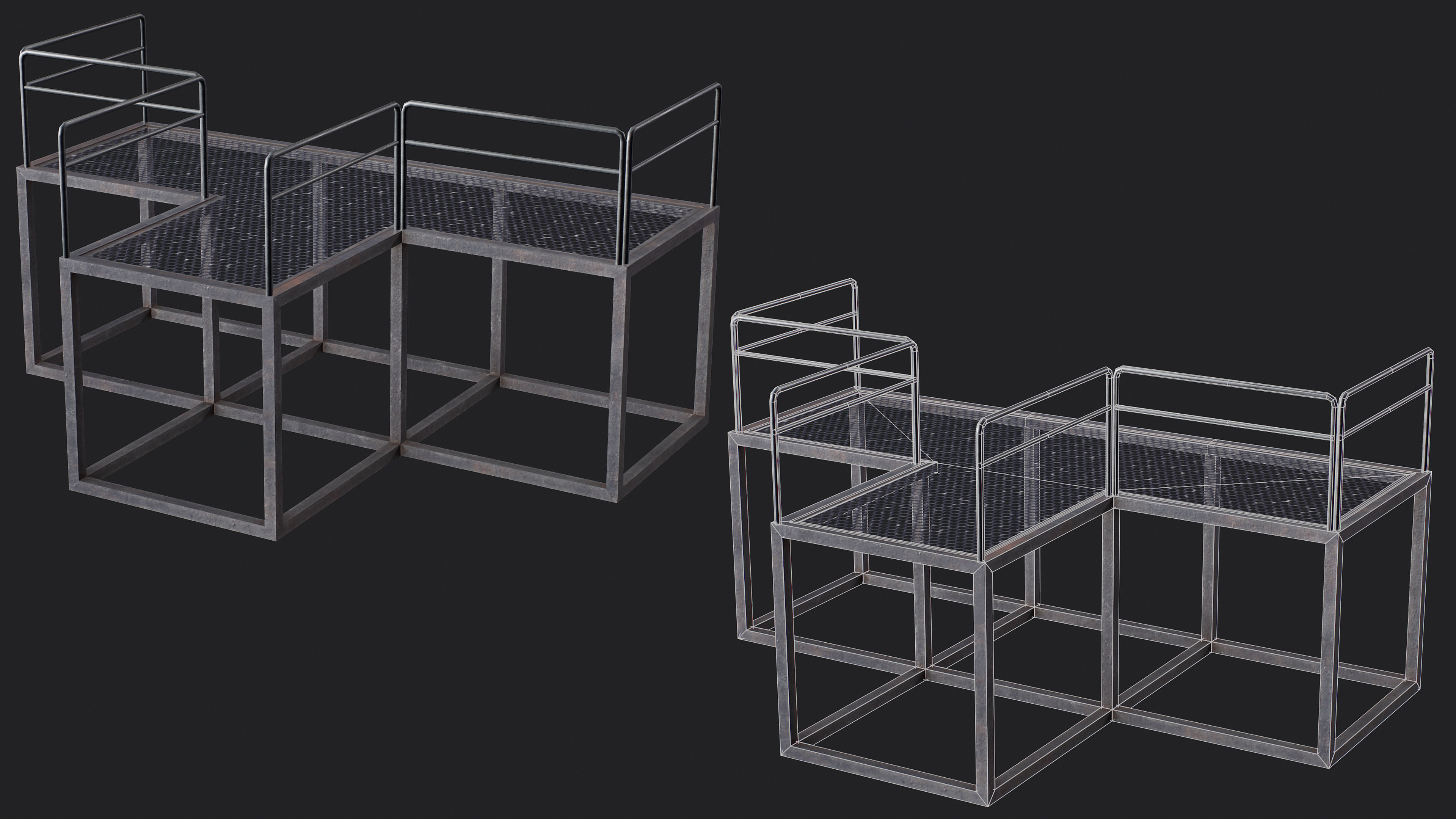 Set of 13 Modular Military Platforms Low-poly 3D model_10