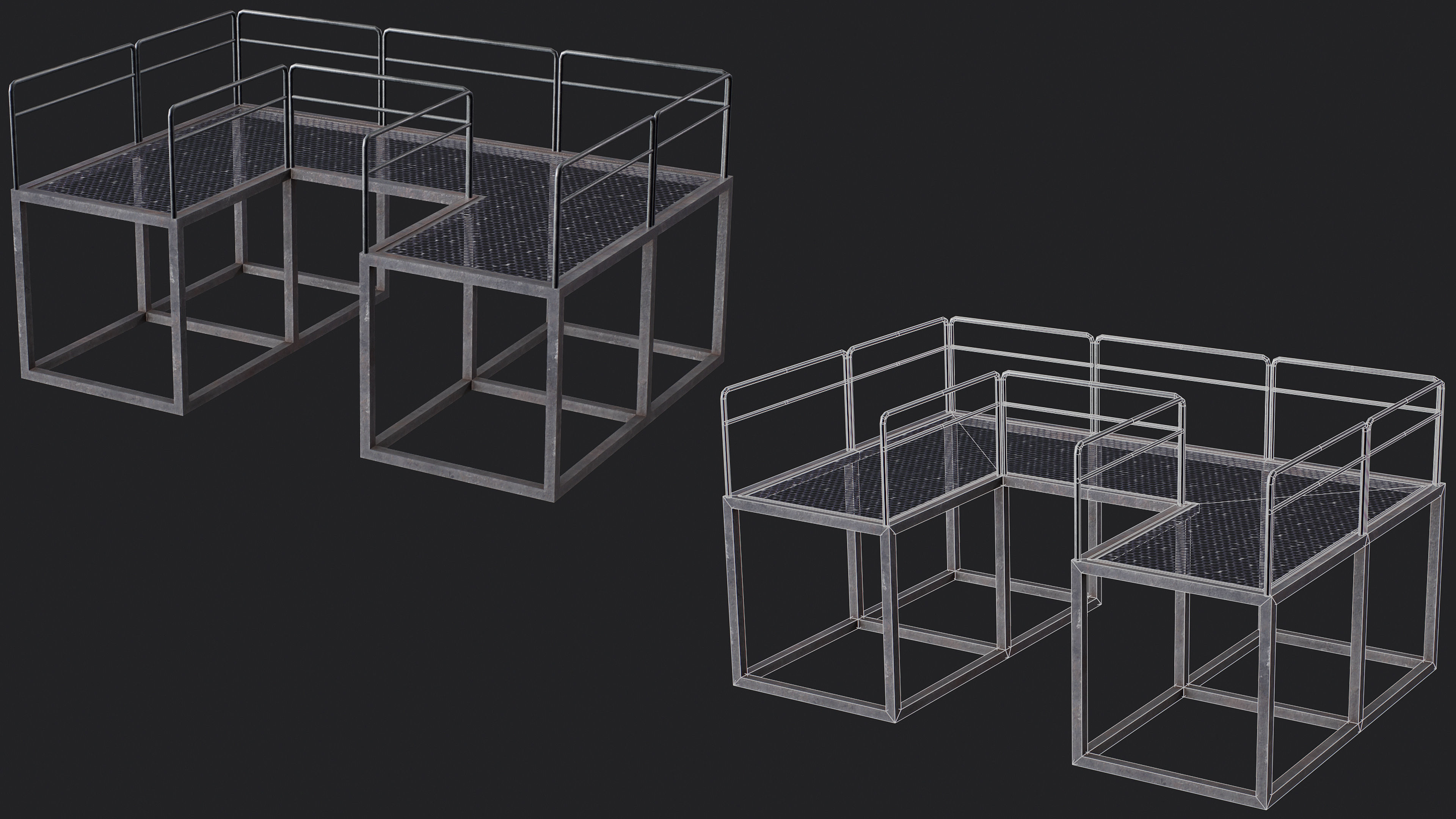 Set of 13 Modular Military Platforms Low-poly 3D model_7