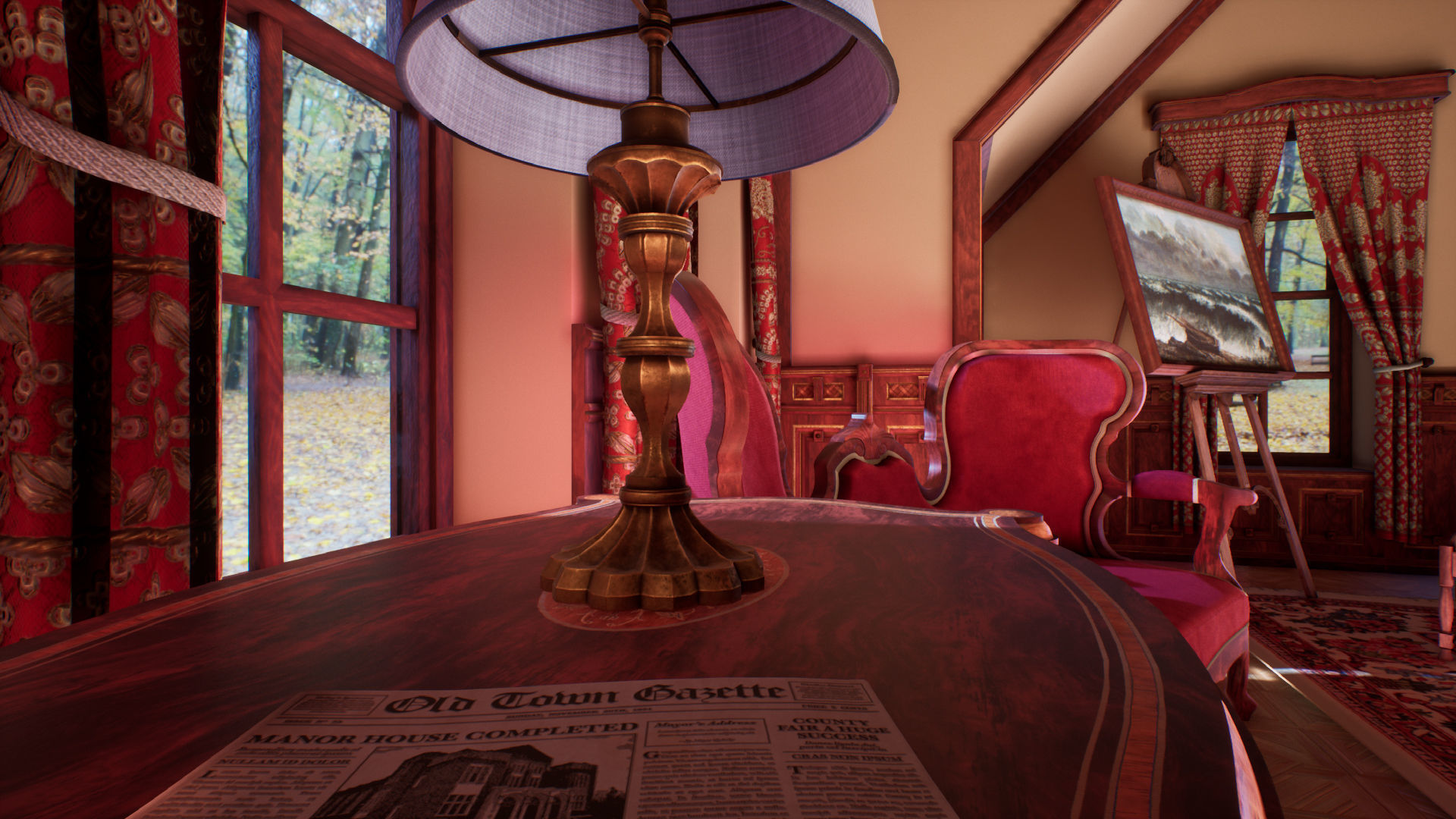 Victorian study room - library interior Low-poly 3D model_33