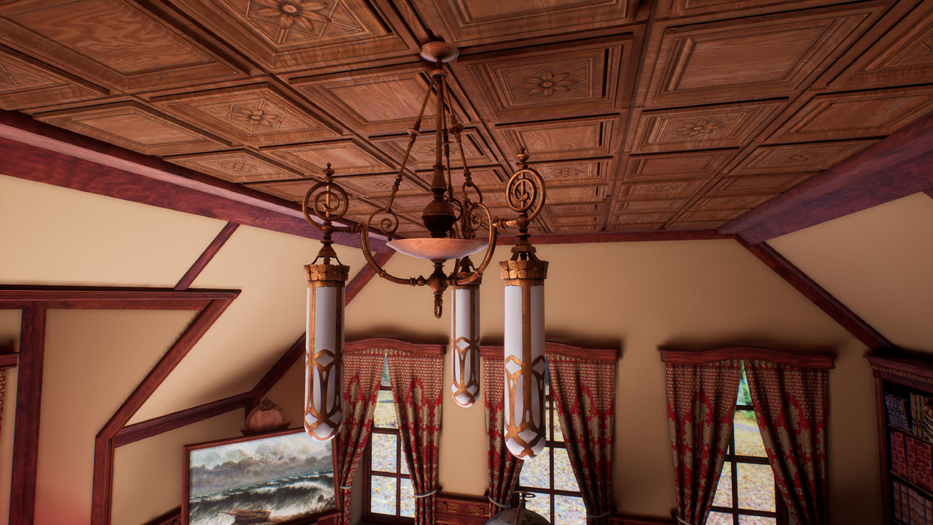 Victorian study room - library interior Low-poly 3D model_41