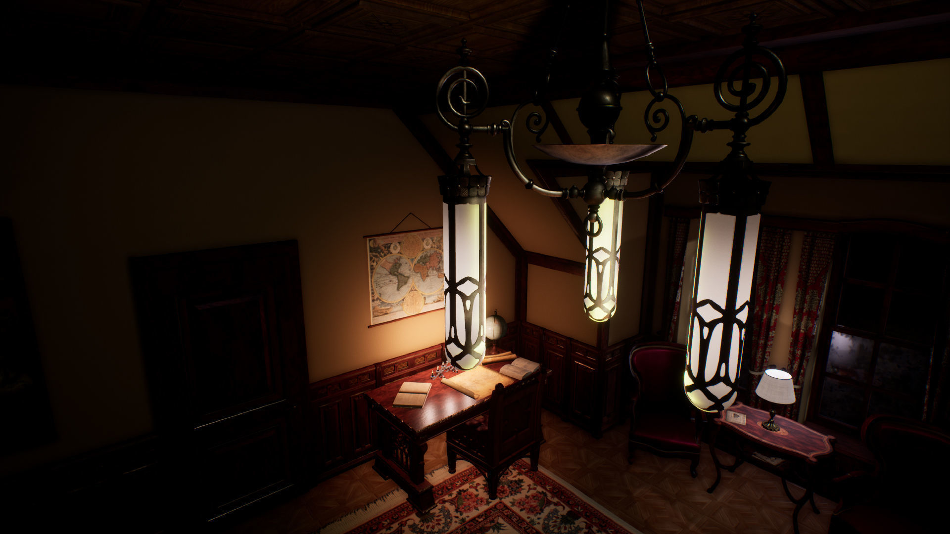 Victorian study room - library interior Low-poly 3D model_42