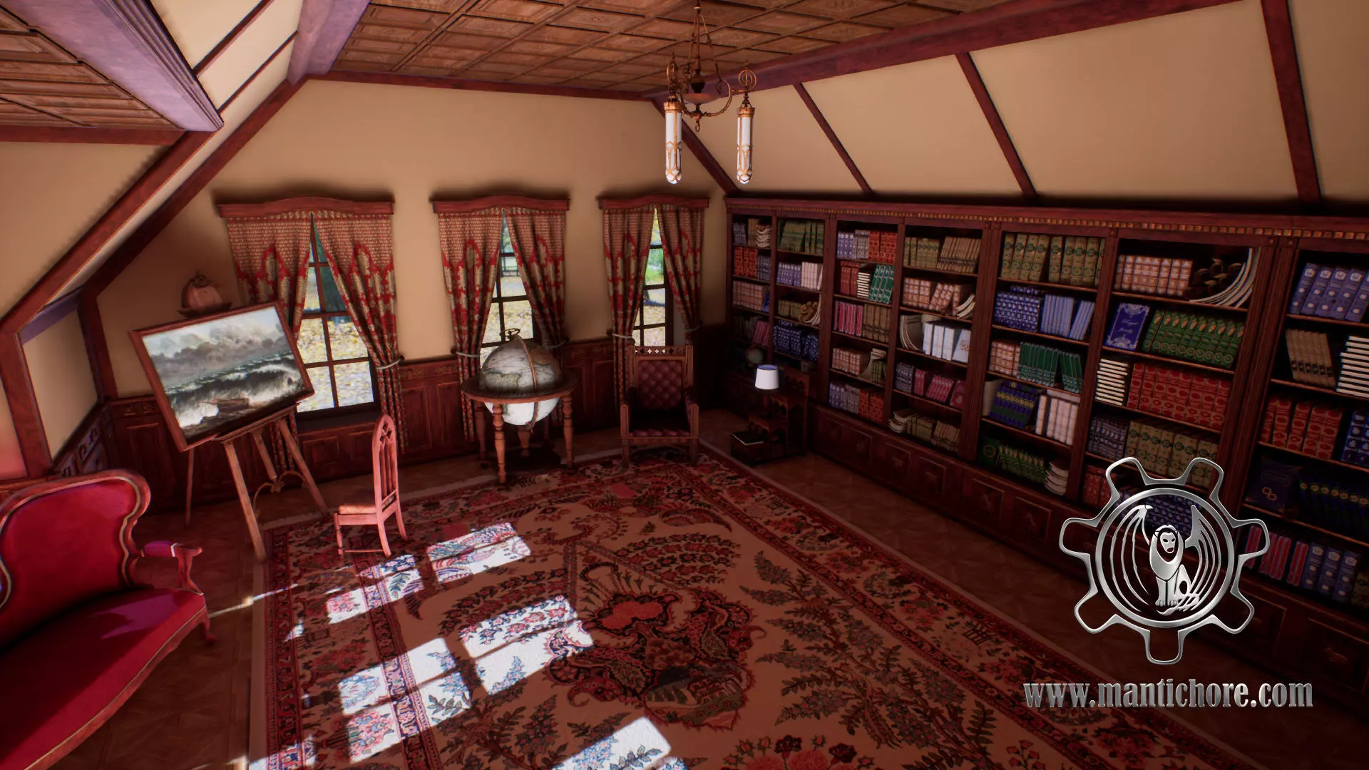 Victorian study room - library interior Low-poly 3D model_0