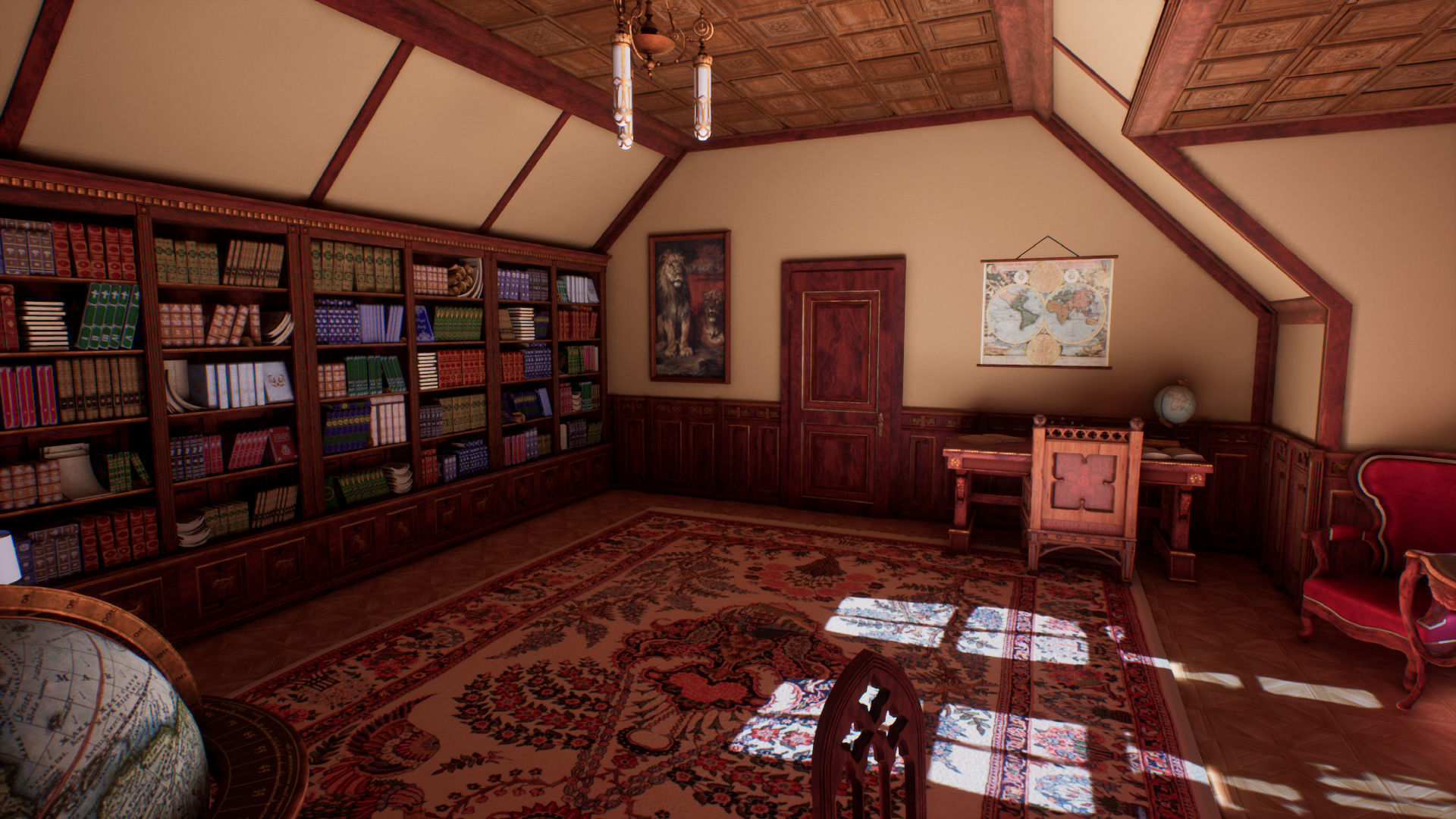 Victorian study room - library interior Low-poly 3D model_4