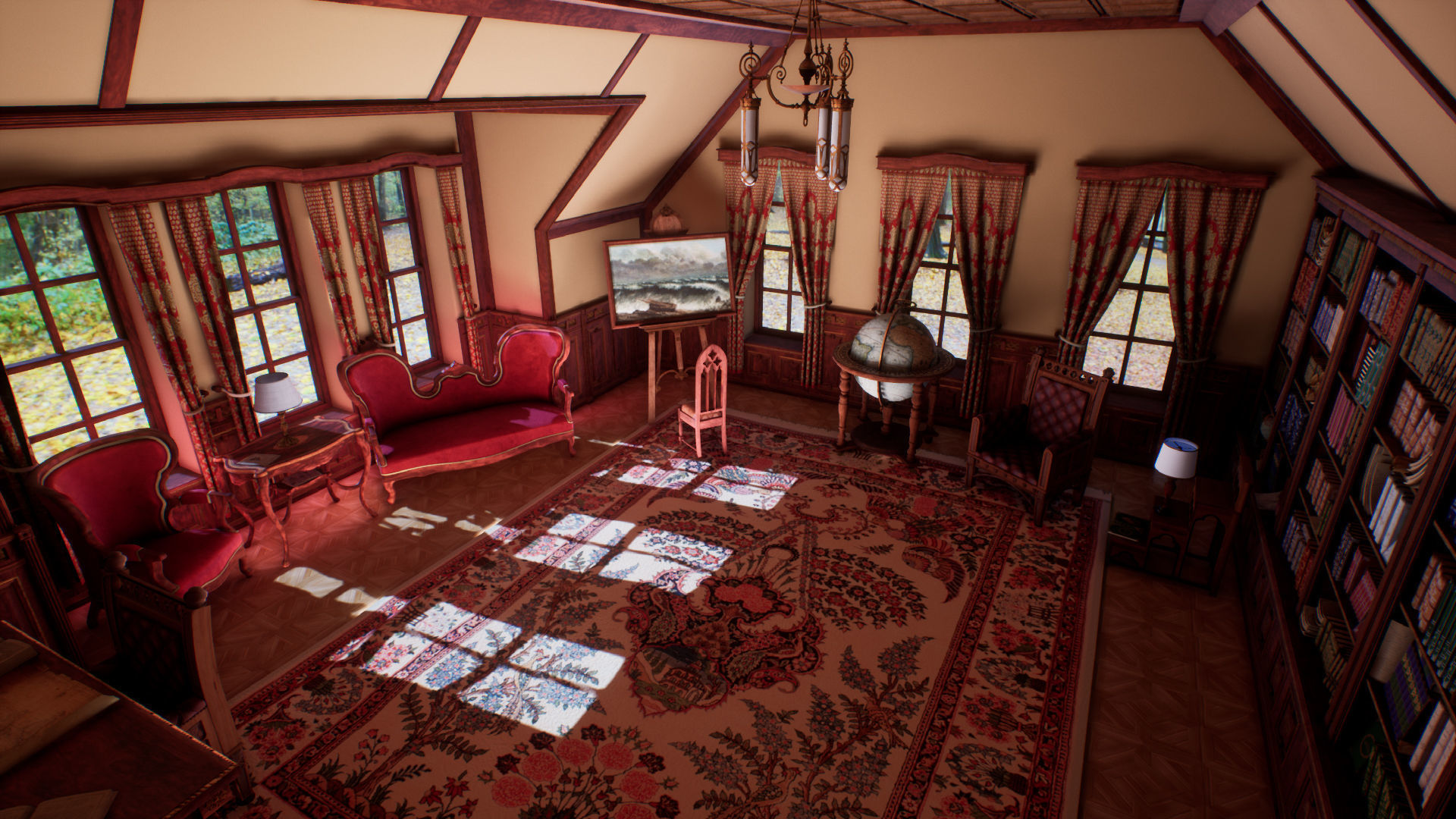 Victorian study room - library interior Low-poly 3D model_2