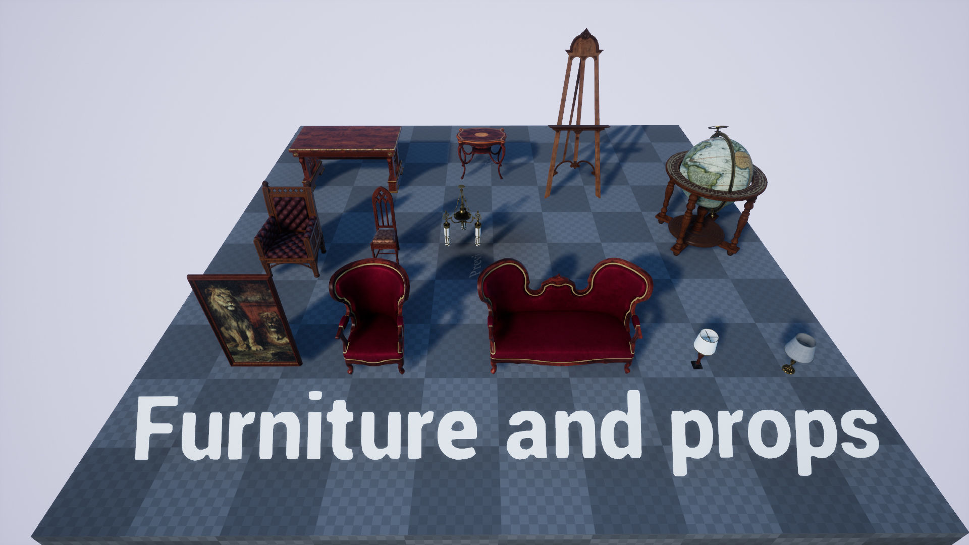 Victorian study room - library interior Low-poly 3D model_49