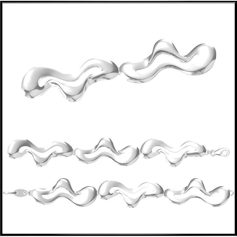 Bracelet - 2 gold with wavy lines 3D print model_3