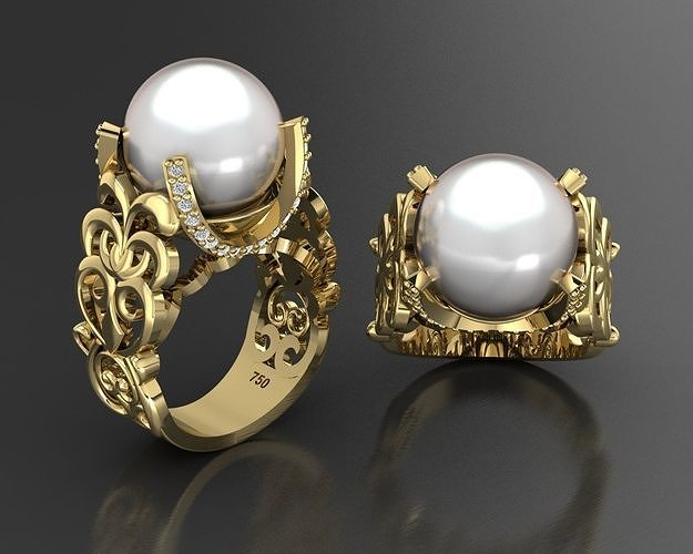 diamond and south sea pearl ring 3D print model