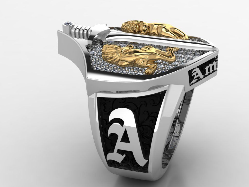 Custom Lion and Sword Rings 3D print model_2