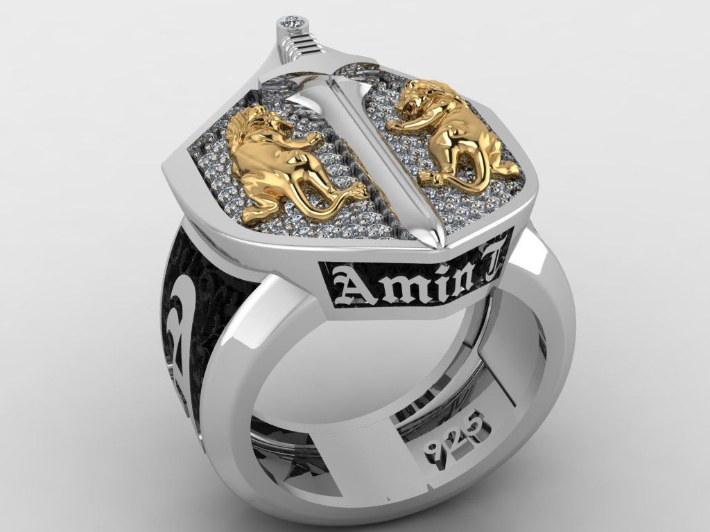 Custom Lion and Sword Rings 3D print model_1