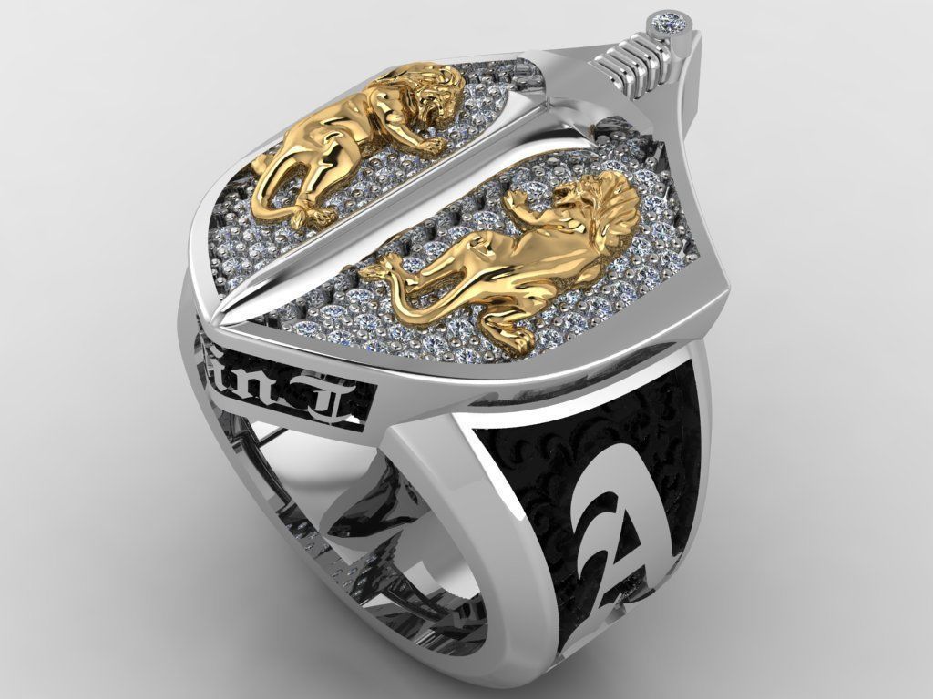 Custom Lion and Sword Rings 3D print model_4