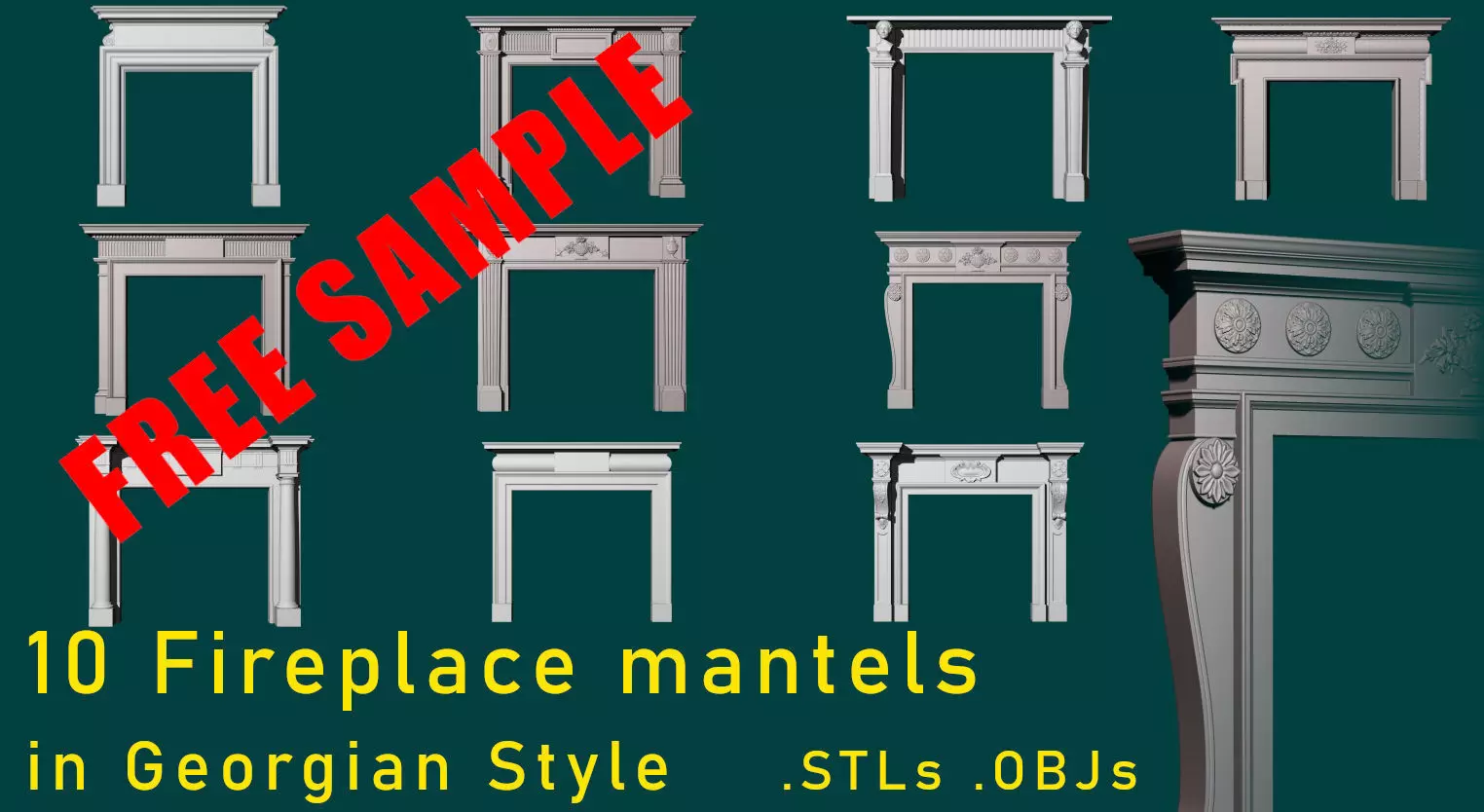 10 Fireplace mantel in Georgian Style 3D model Free Sample Free 3D model_0