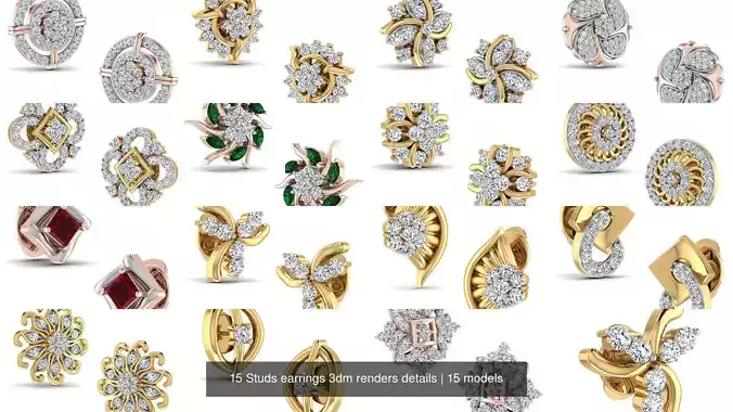 15 Studs earrings 3dm renders details