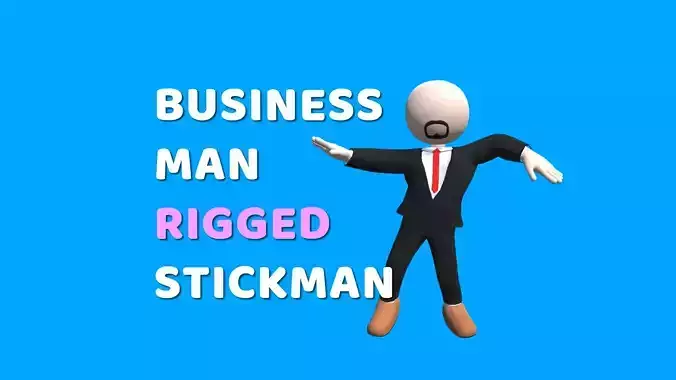 Business Man - Simple Low Poly Stickman Character - 3D Model