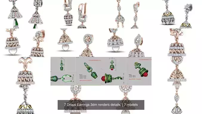 7 Drops Earrings 3dm renders details 