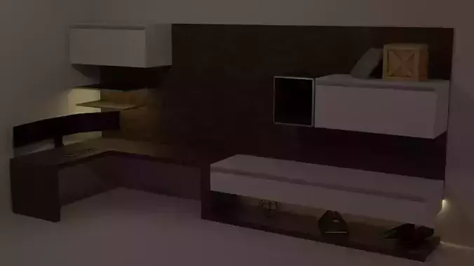 Cozy wooden workspace Low-poly