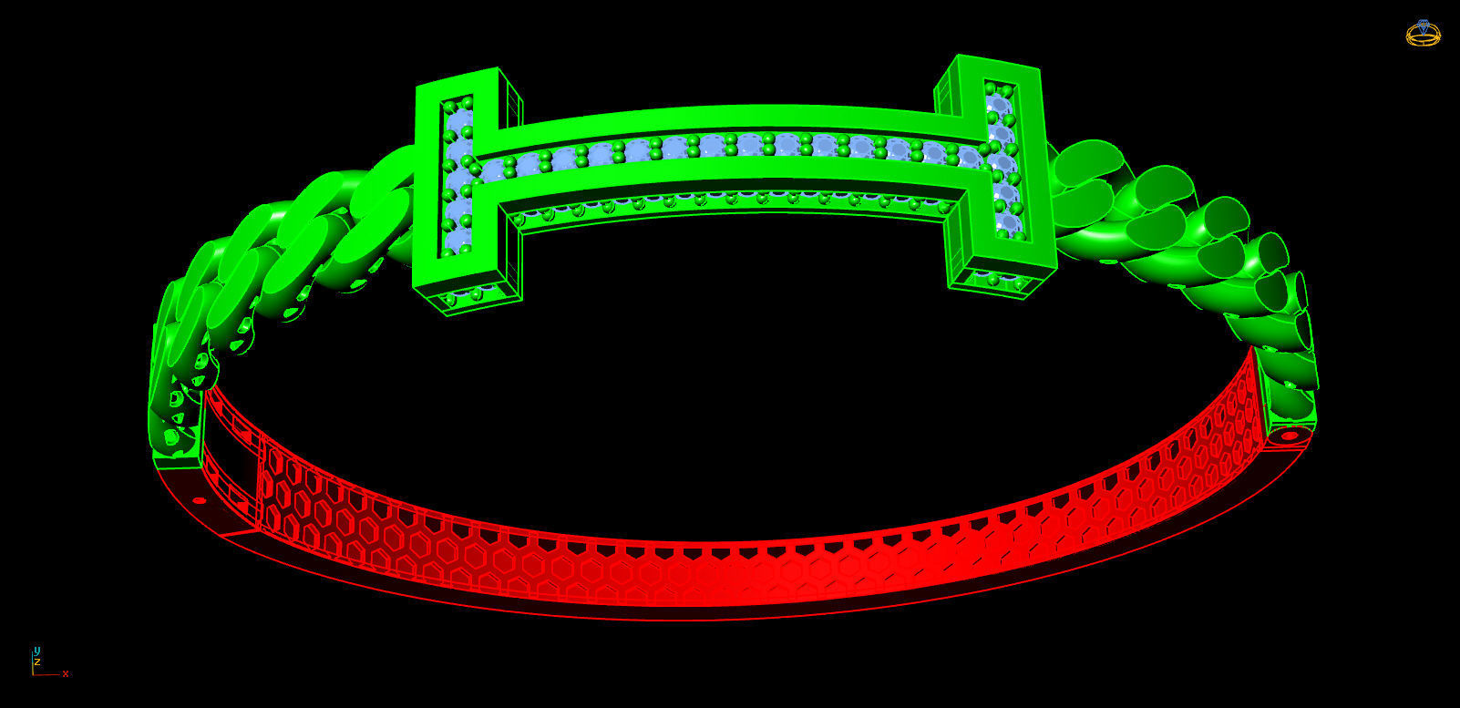 bracelet gold with diamonds 3D print model_2