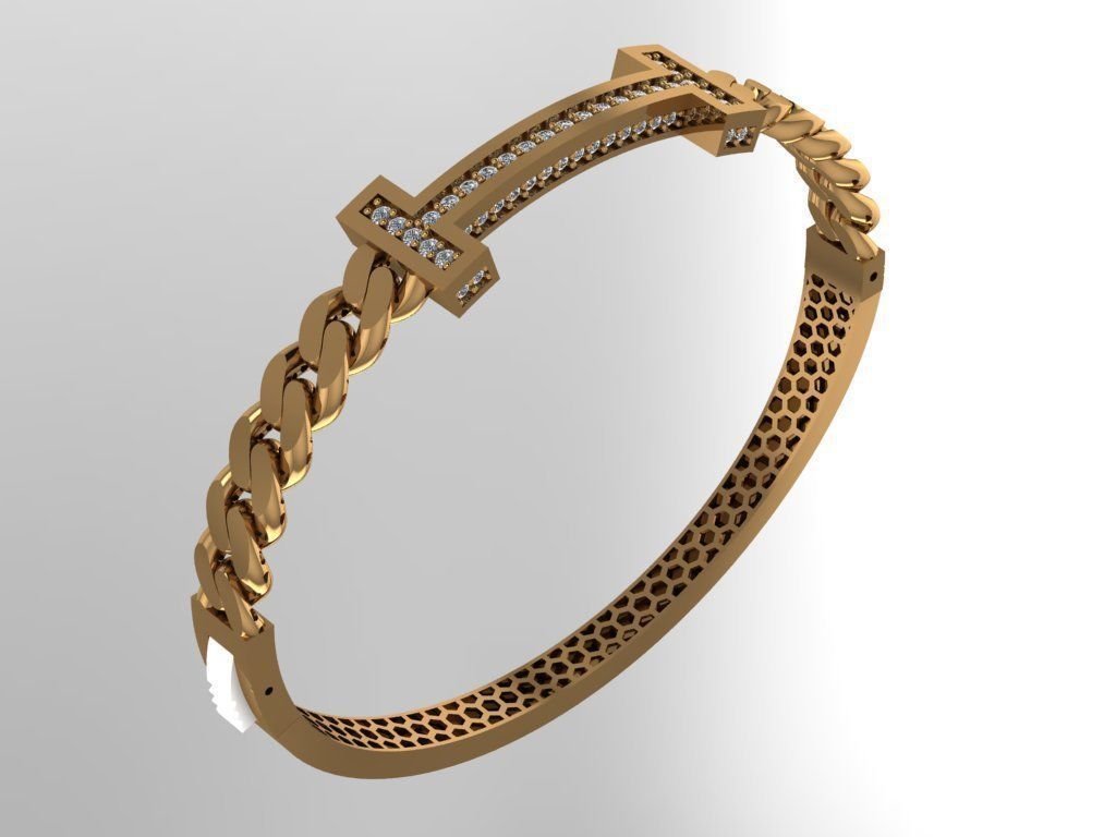 bracelet gold with diamonds 3D print model_1