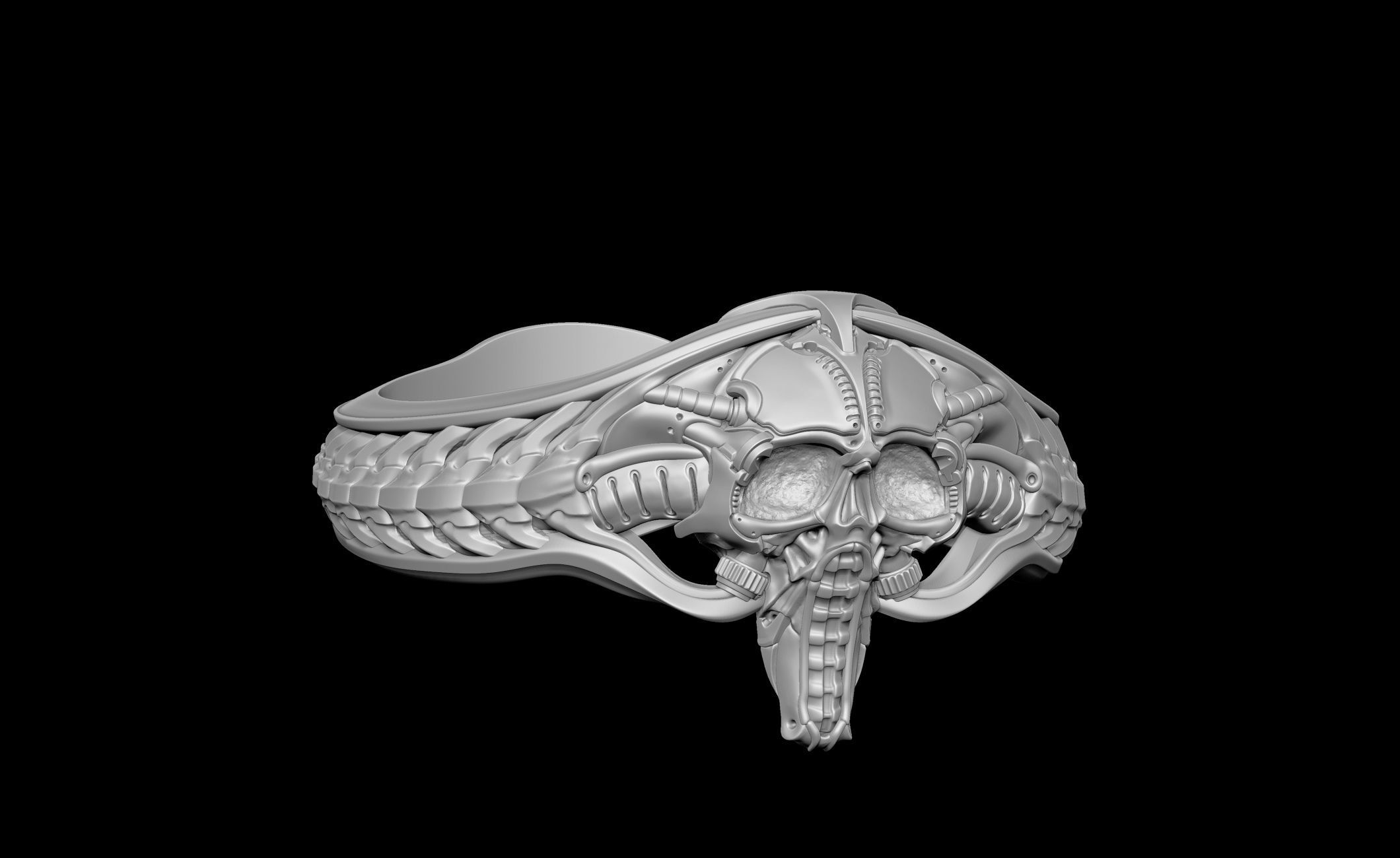 Pilot Skull Biomachanic Ring  3D print model_18