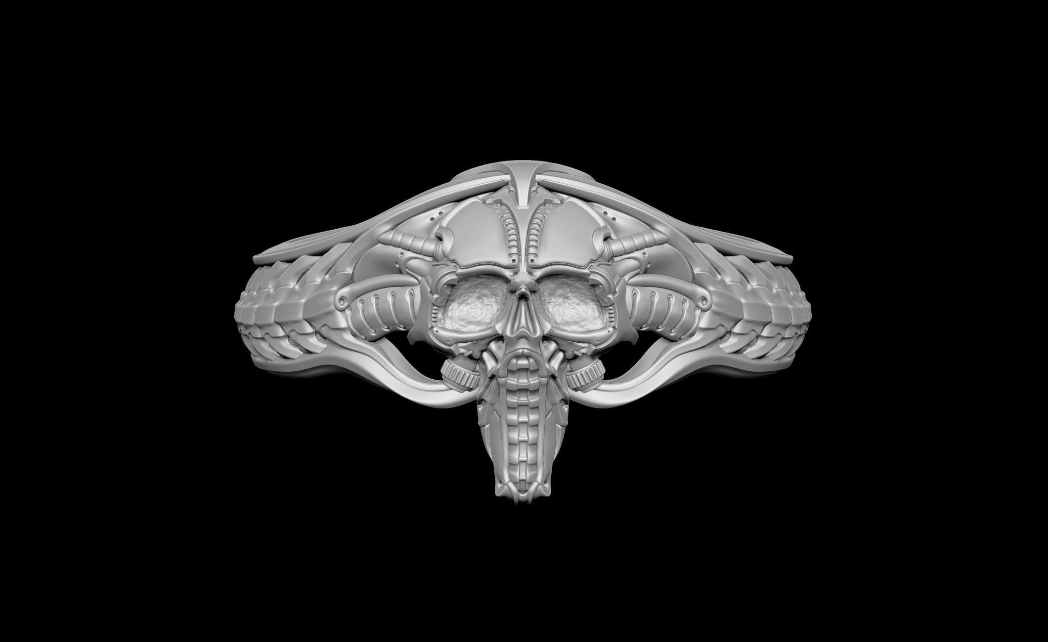Pilot Skull Biomachanic Ring  3D print model_3