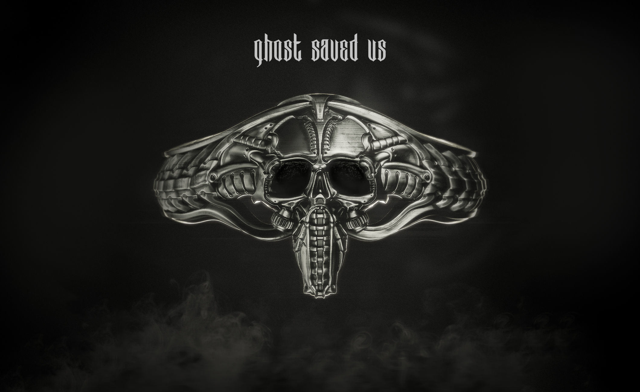 Pilot Skull Biomachanic Ring  3D print model_2