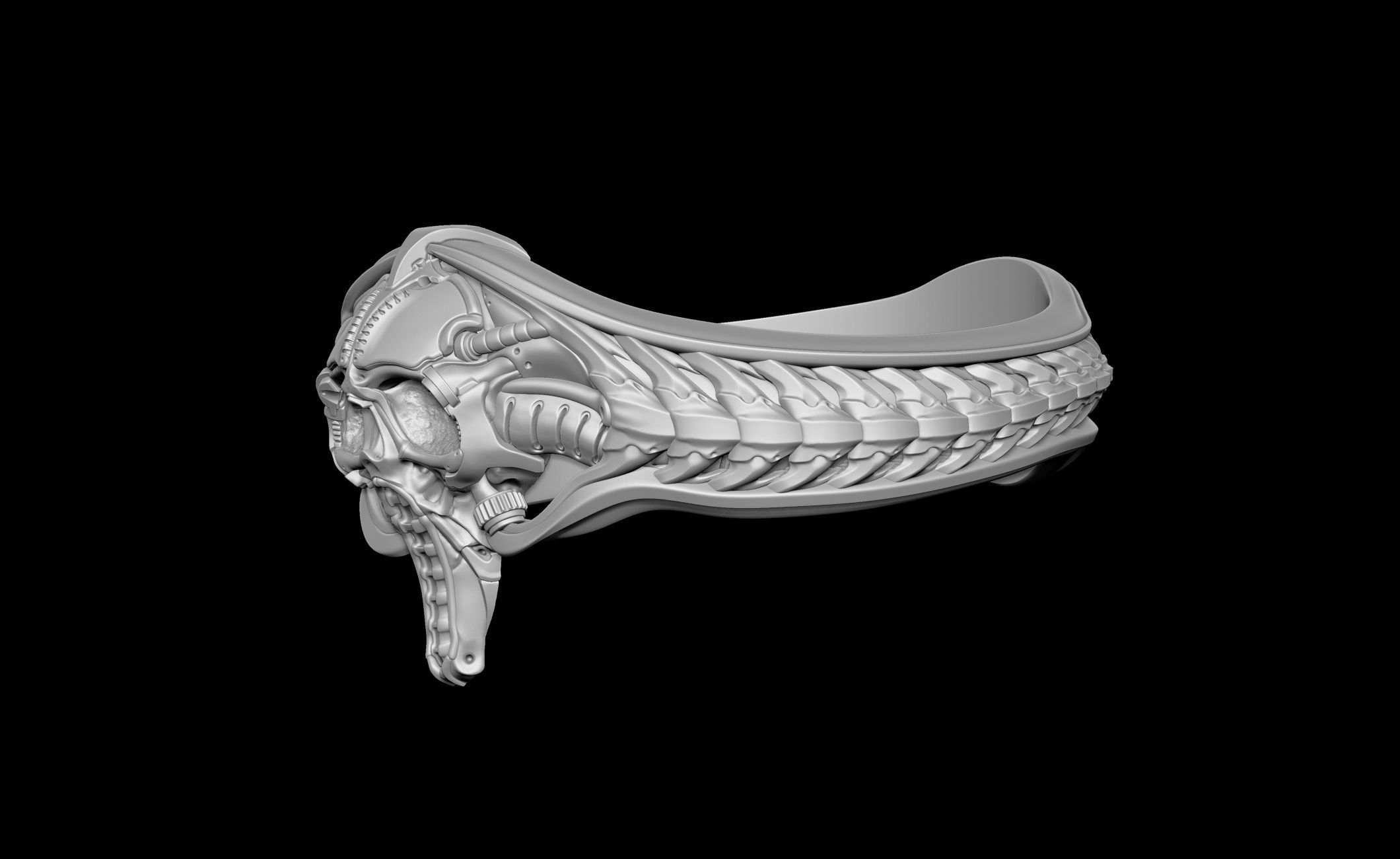 Pilot Skull Biomachanic Ring  3D print model_5