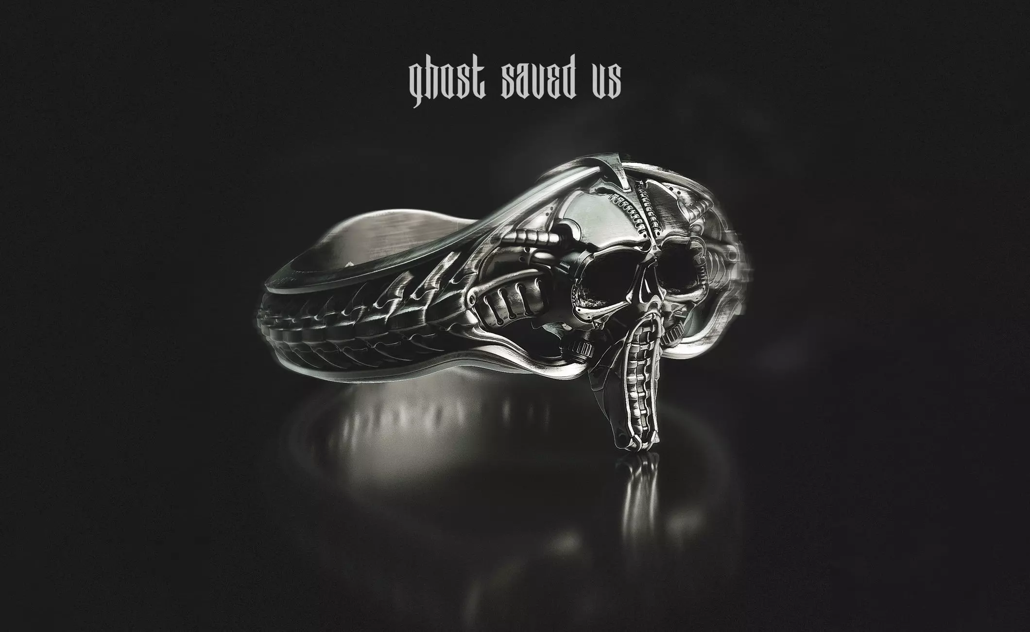 Pilot Skull Biomachanic Ring  3D print model_0