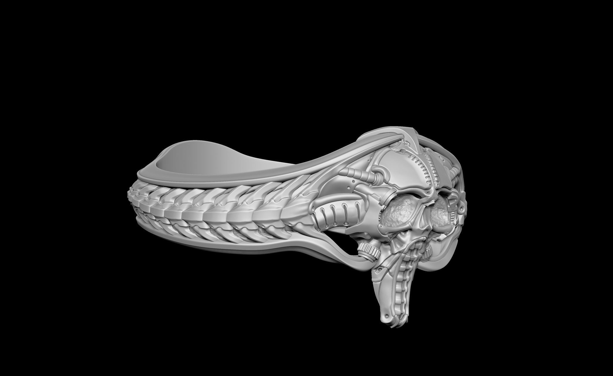 Pilot Skull Biomachanic Ring  3D print model_17