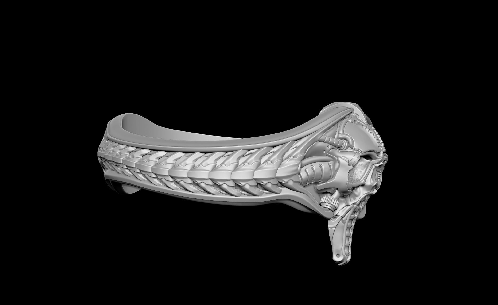 Pilot Skull Biomachanic Ring  3D print model_16