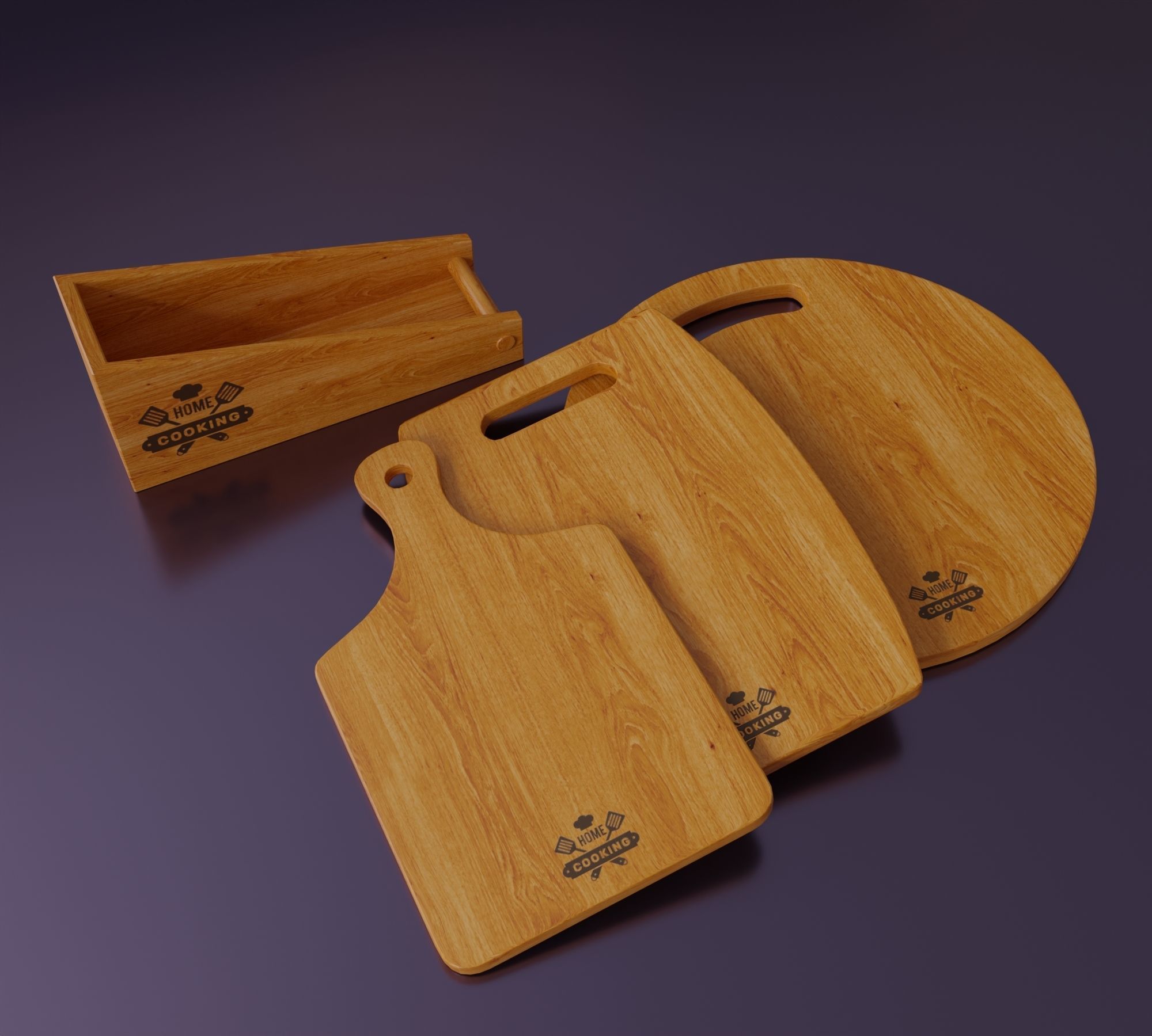 Set of wooden kitchen cutting boards Low-poly 3D model_4