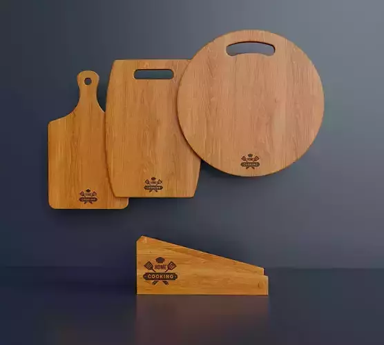 Set of wooden kitchen cutting boards Low-poly 3D model