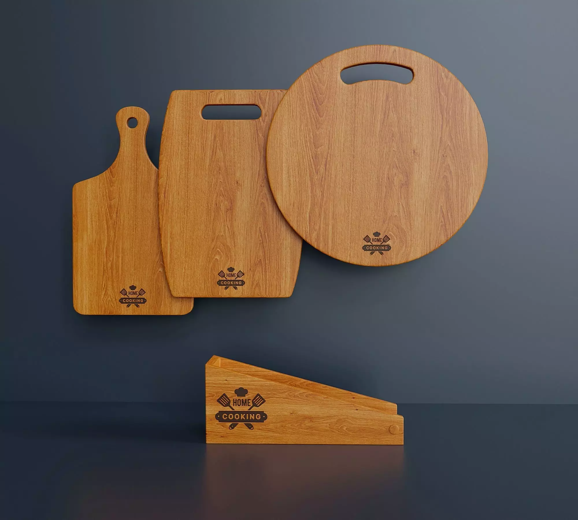 Set of wooden kitchen cutting boards Low-poly 3D model_0