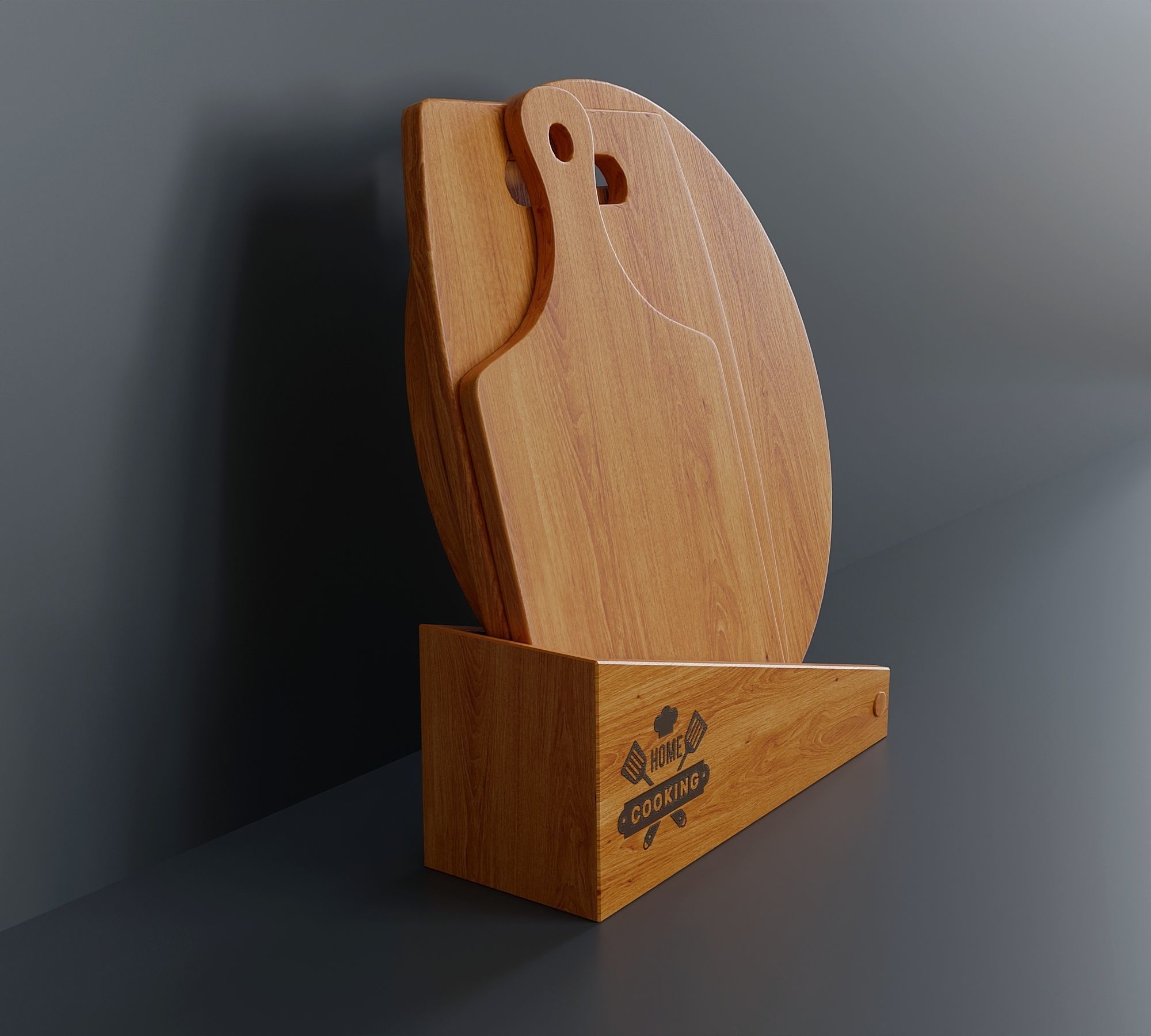 Set of wooden kitchen cutting boards Low-poly 3D model_2