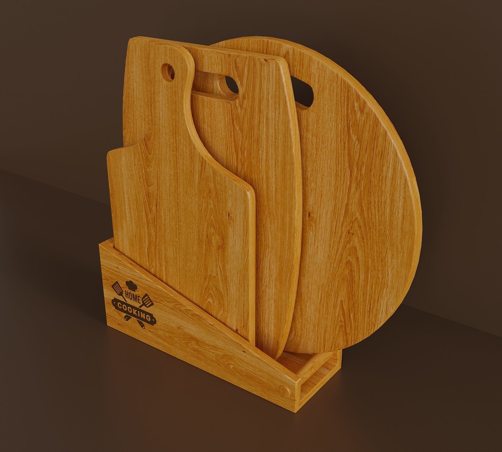 Set of wooden kitchen cutting boards Low-poly 3D model_1