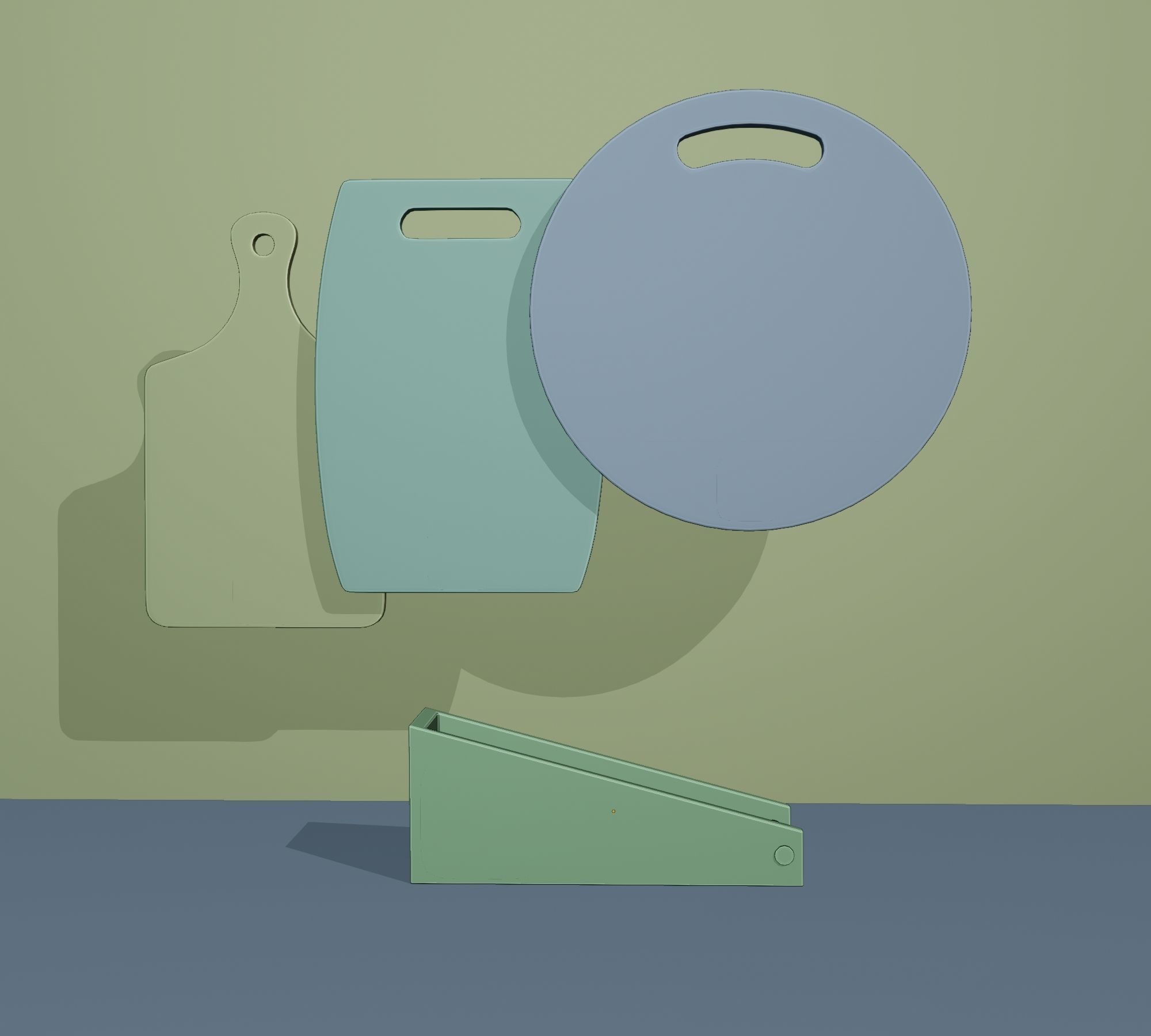 Set of wooden kitchen cutting boards Low-poly 3D model_5