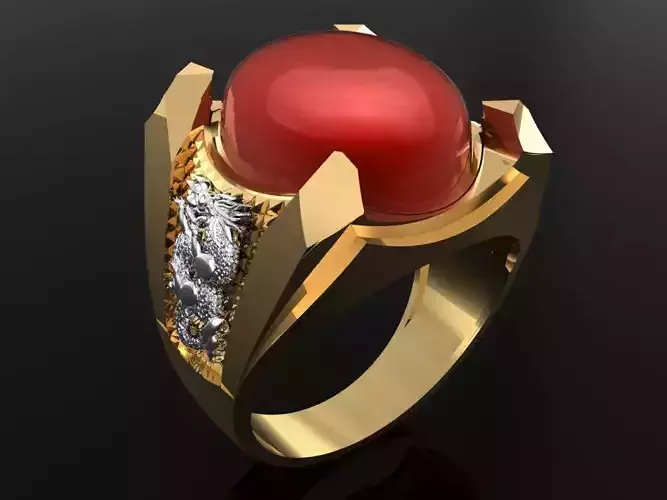 Mens Dragon Ring - Oval Stone Ring - N4149