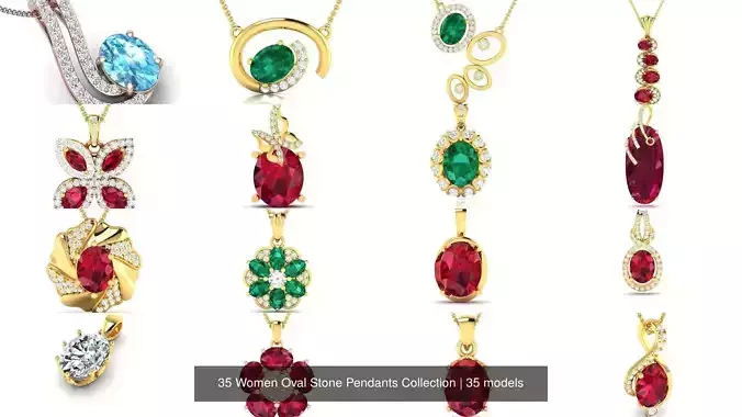35 Women Oval Stone Pendants Collection 