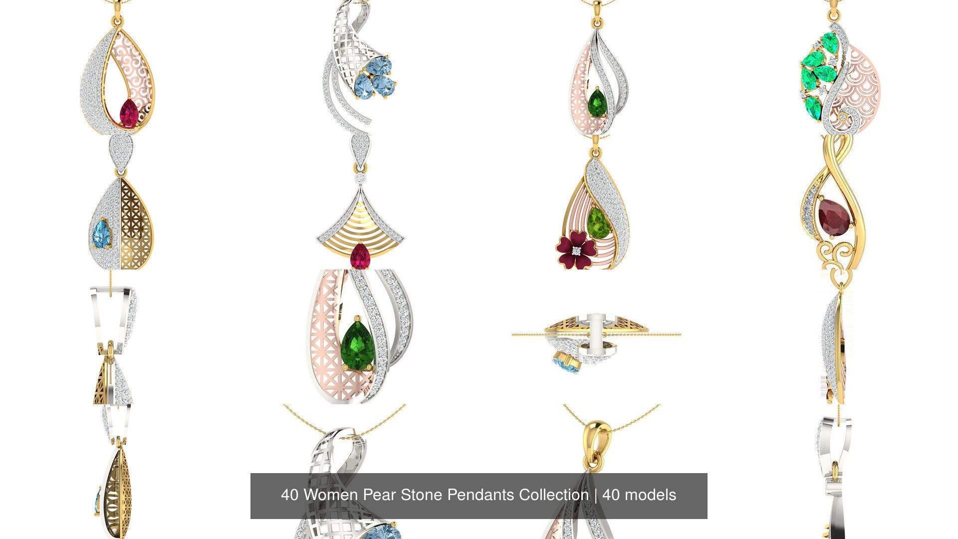 40 Women Pear Stone Pendants Collection _5