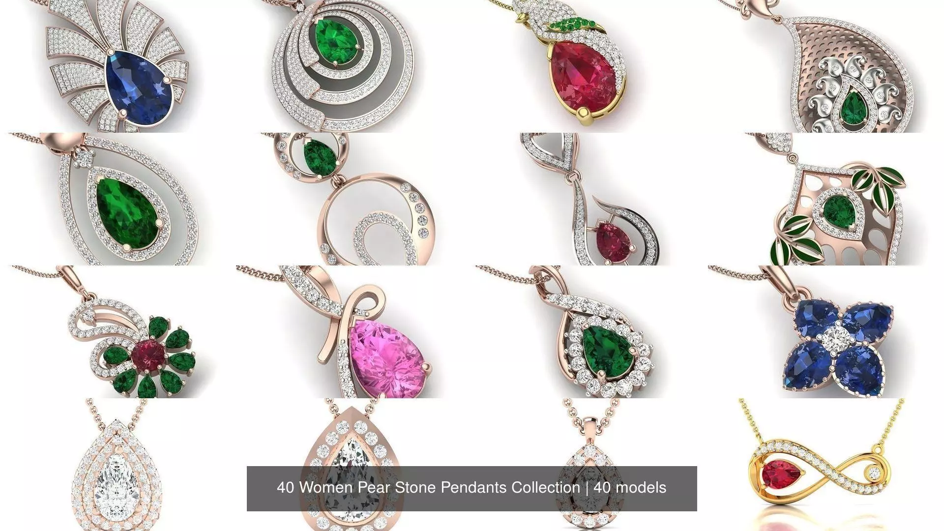 40 Women Pear Stone Pendants Collection _0