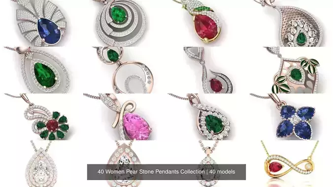 40 Women Pear Stone Pendants Collection 